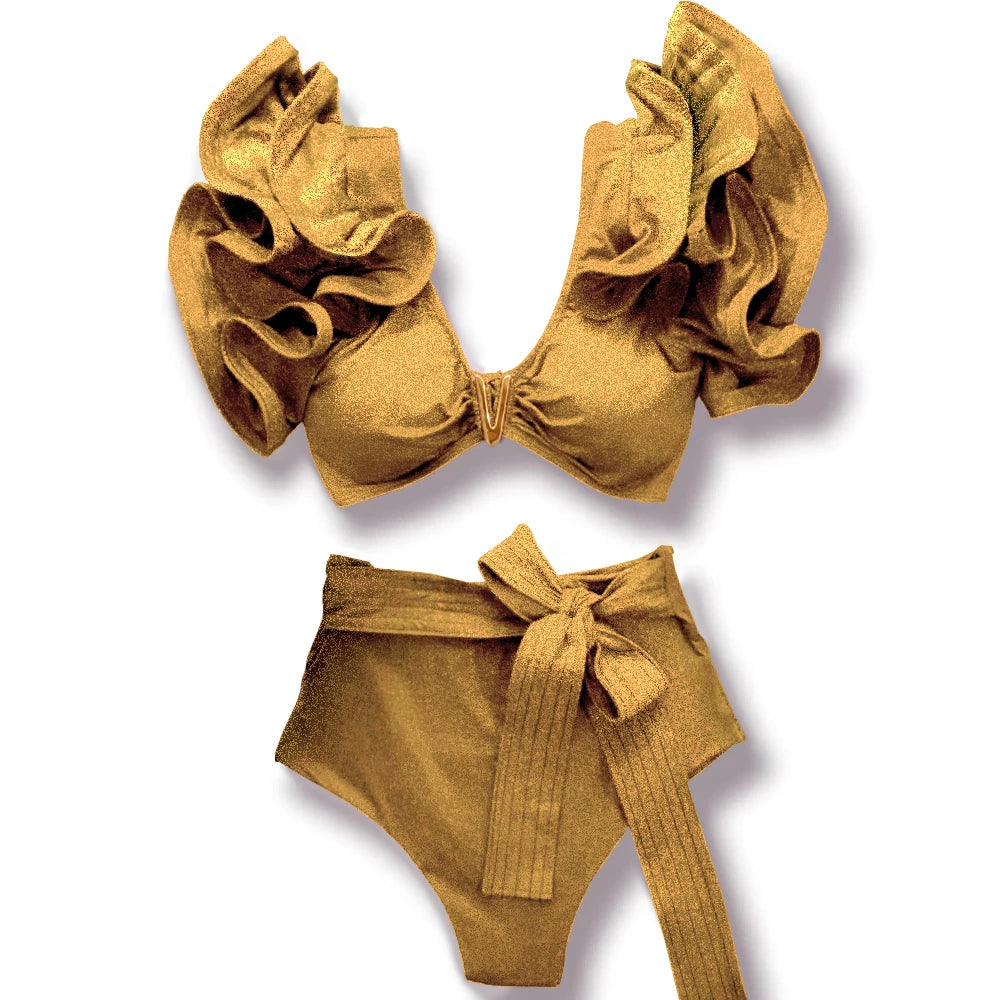 Two-Pieces Women Floral 2025 Push-Up Padded Bra Ruffles Bandage Bikini Set Swimsuit Swimwear Bathing Suit Beachwear Biquini