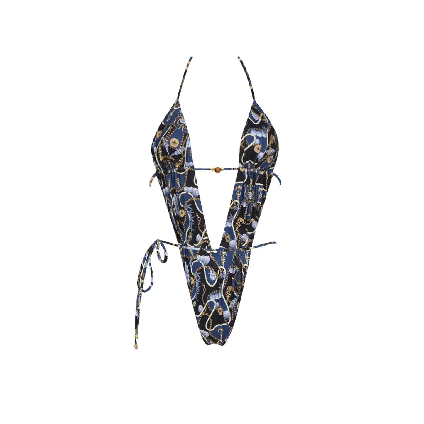 2025 New High Quality Elegant One Piece Swimsuit And Skirt Print Deep-V Lace-up Women Bikini Set Swimwear Party Bathing Suit