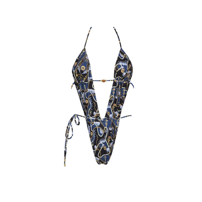 2025 New High Quality Elegant One Piece Swimsuit And Skirt Print Deep-V Lace-up Women Bikini Set Swimwear Party Bathing Suit