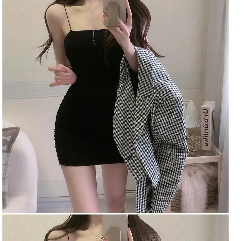 Elegant Solid Sling Sleeveless Type A Sheath Mini Short Dresses Summer New Sexy Slim Slimming Arm Covering Dresses