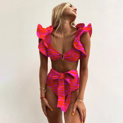 2025 Print Bikini Women Swimwear Push Up Swimsuit High Waist Biquini Halter Backless Bathing Suit Ruffle Beach Wear Summer