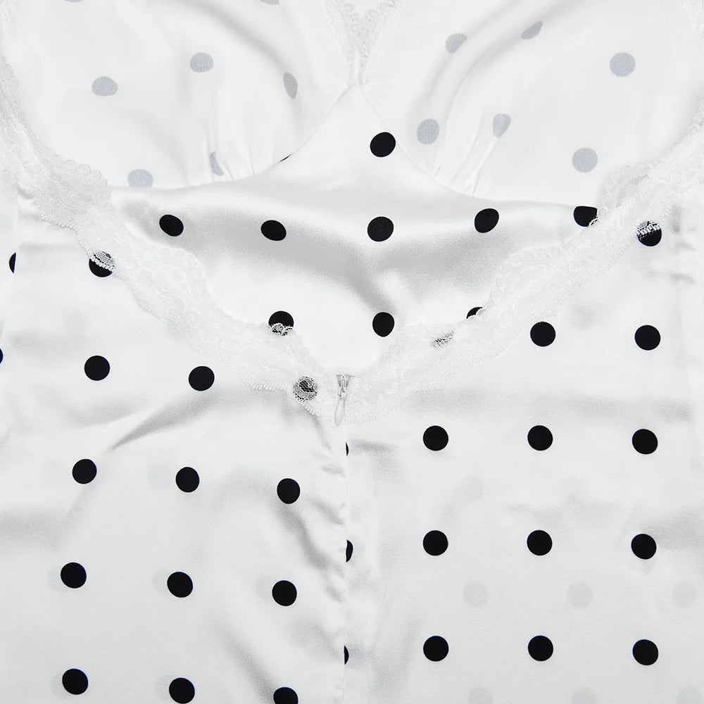 JULISSA MO Deep V-neck Print Polka Dot Halter Women Dress Backless Patchwork Lace Mini Dress Summer Slim Elegant Party Clubwear