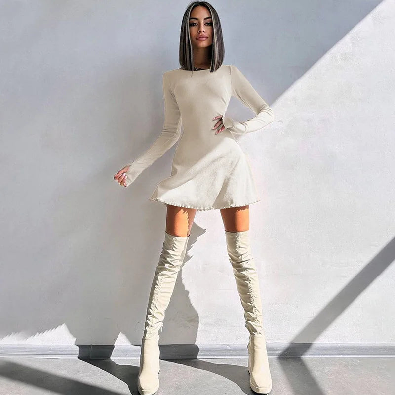 Dulzura Women 2024 Spring Autumn Fashion Long Sleeve Knitted Streetwear Bodycon Short Mini Dress Wholesale Items For Business