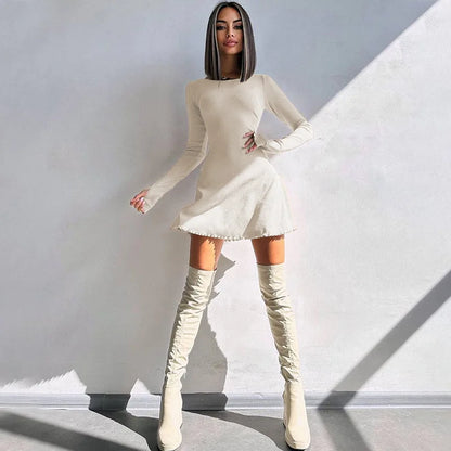Dulzura Women 2024 Spring Autumn Fashion Long Sleeve Knitted Streetwear Bodycon Short Mini Dress Wholesale Items For Business