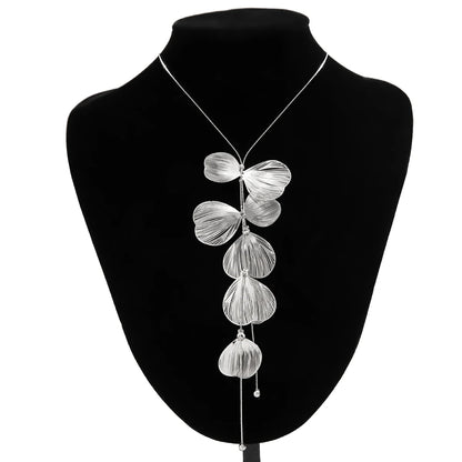 PuRui 2024 Trendy Petal Charm Tassel Necklace for Women Long Neck Chain Pendant Choker Jewelry Collar Elegant Ladies Party Gifts