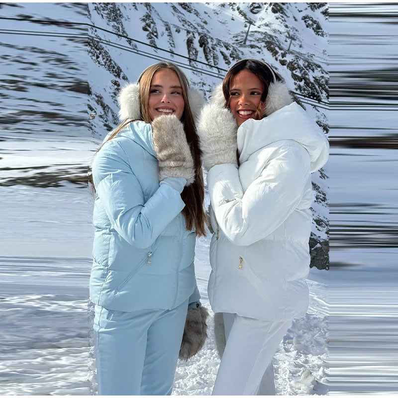 Cotton Ski Women's Winter Jumpsuit Sets Zipper Loose Jacket Straight Pants Suits Skiwear Snow Commute Street Outdoors Romper