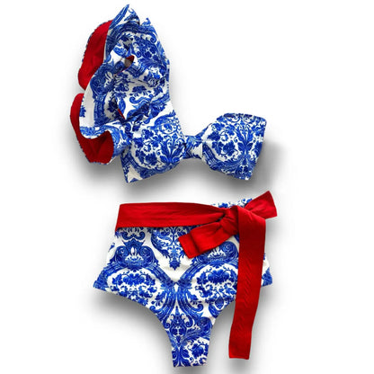 Two-Pieces Women Floral 2025 Push-Up Padded Bra Ruffles Bandage Bikini Set Swimsuit Swimwear Bathing Suit Beachwear Biquini