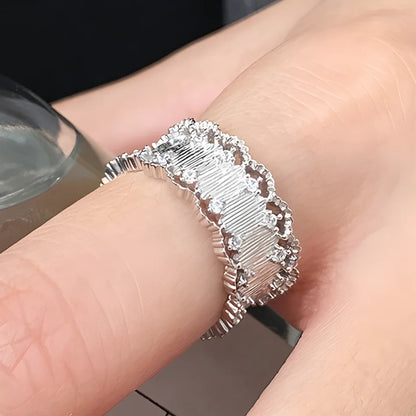 VENTFILLE 925 Sterling Silver Rings INS Fashion Hip Hop Vintage Couples Hollow Lines Punk Thai Silver Party Adjustable  Jewelry