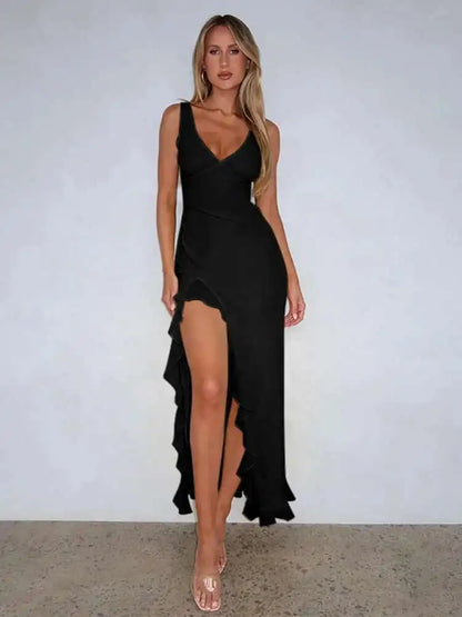 Avrilyaan Ruffle High Split Sexy Dress Women 2024 Robes Elegant Evening Summer Dress Backless Party Long Midi Dress Vestidos