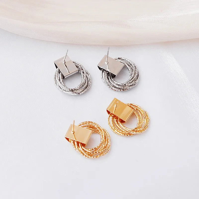 Vintage Metal Round Drop Earrings for Women Trendy Party Geometry Statement Jewelry Multilayer Small Circle Dangle Earrings
