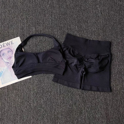 2 Pieces Yoga Suit for Women Seamless Fitness Gym Clothes Halter Sports Bra Matching Impact Shorts Workout Sets Gym Set Outfit