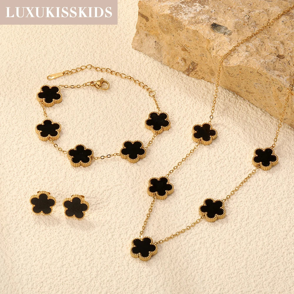 LUXUKISSKIDS Fashion Cubic Love Heart Minimalist Jewelry Set Necklace Earrings Bracelets Stainless Steel Women/Girls Accesories