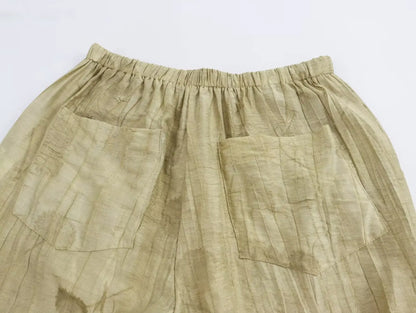 Women Print Long Pants Sets For Women Lapel Half Sleeve Single Breasted Shirts + High Waist Lace-Up Wide Leg Pants