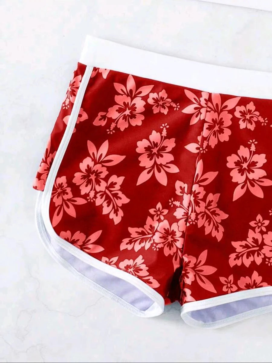 2025 Halter Sporty Bikinis Printed Swimsuit Women High Waist Shorts Swimwear Female Bathers Bathing Swimming Swim Suit Beachwear