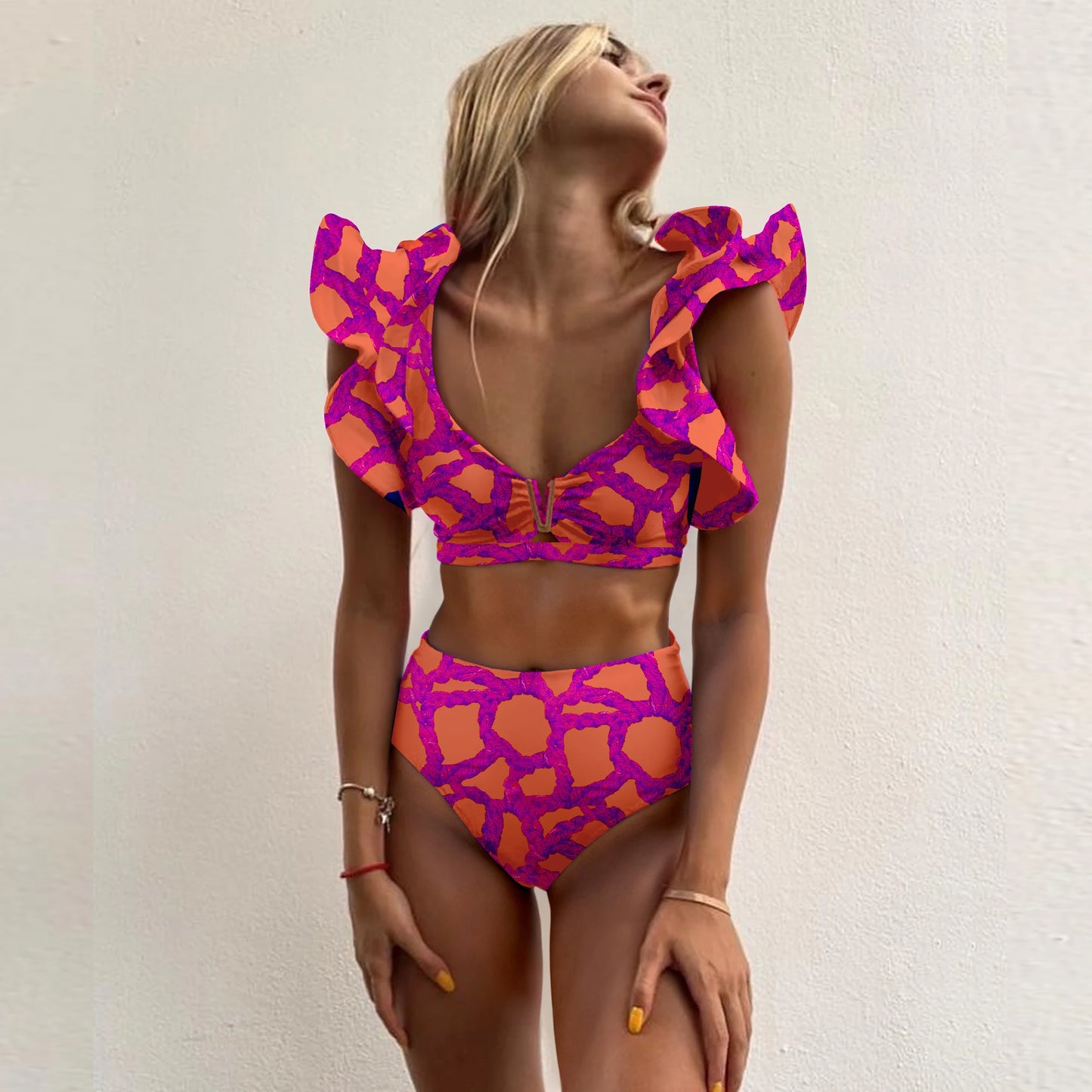 2025 Print Bikini Women Swimwear Push Up Swimsuit High Waist Biquini Halter Backless Bathing Suit Ruffle Beach Wear Summer