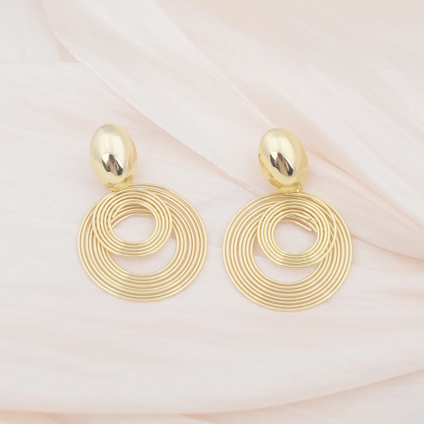 Two-layers Circles Women's Hanging Earrings Gold Color Silver Color Metal Spiral Pendants Dangle Earrings for Female European