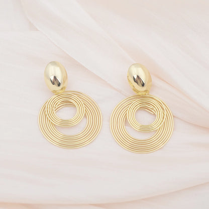 Two-layers Circles Women's Hanging Earrings Gold Color Silver Color Metal Spiral Pendants Dangle Earrings for Female European
