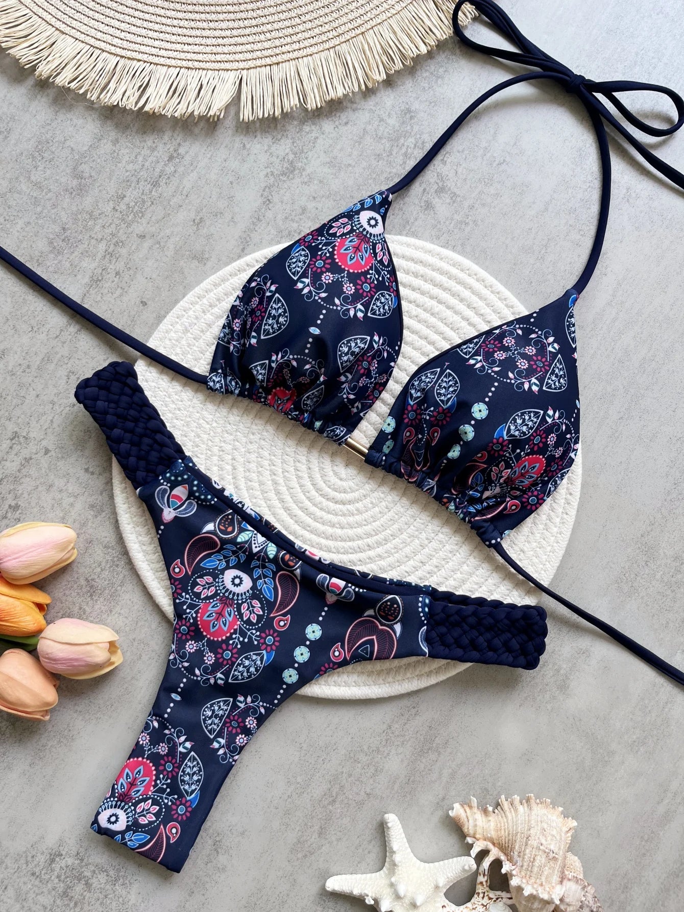 RUOTONSEPT Print Halter Mini Thong High Cut Bikini Female Swimsuit Women Swimwear Two-pieces Bikini set Bather Bathing Suit Swim