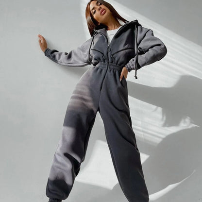 2023 Female Hoodies Jumpsuits One Piece Outfit Warm Fleece Sport Jumpsuit Women Sportswear Playsuit Long Sleeve Zipper Overalls