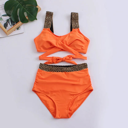 Cross High Waist Bikinis 2025 Women Black Swimwear Solid Swimsuit Female Beachwear Summer Bathers Bathing Suit Swimming