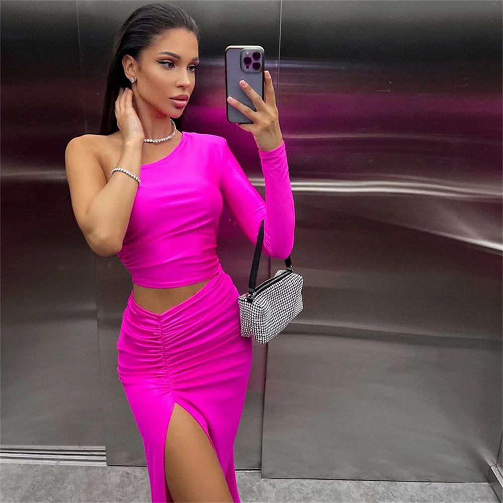 CNYISHE One Shoulder Cut Out Split Ruched Maxi Dress for Women Elegant Party Prom Gown Dresses Woman Sexy Birthday Outfits Robes