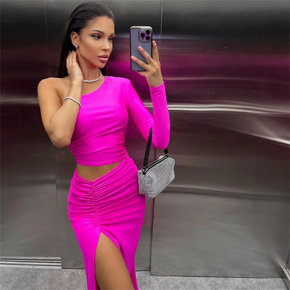 CNYISHE One Shoulder Cut Out Split Ruched Maxi Dress for Women Elegant Party Prom Gown Dresses Woman Sexy Birthday Outfits Robes