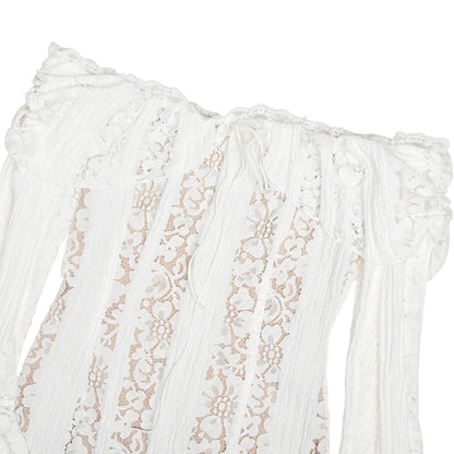 Suninheart White Off The Shoulder Autumn Bodycon Dress 2025 Long Sleeve Elegant Lace Maxi Dress Wedding Guest Dress for Women