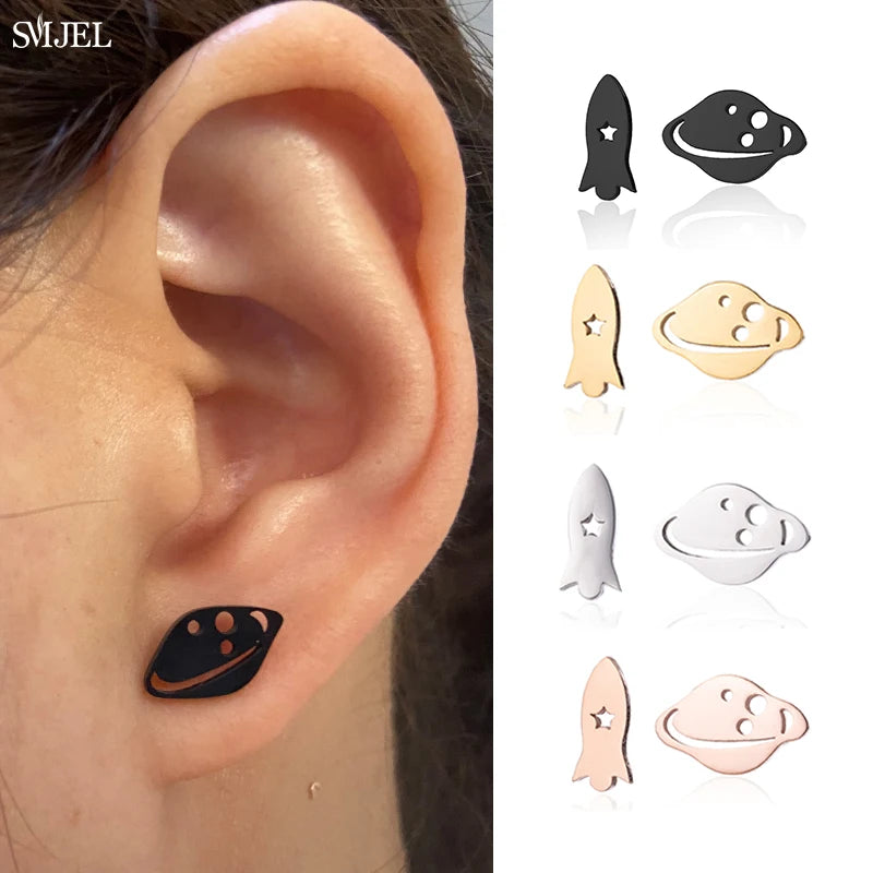 SMJEL Multiple Stainless Steel Stud Earrings for Women Girls Fashion Minimalist Skull Ghost Music Earrings Jewelry Punk Gifts