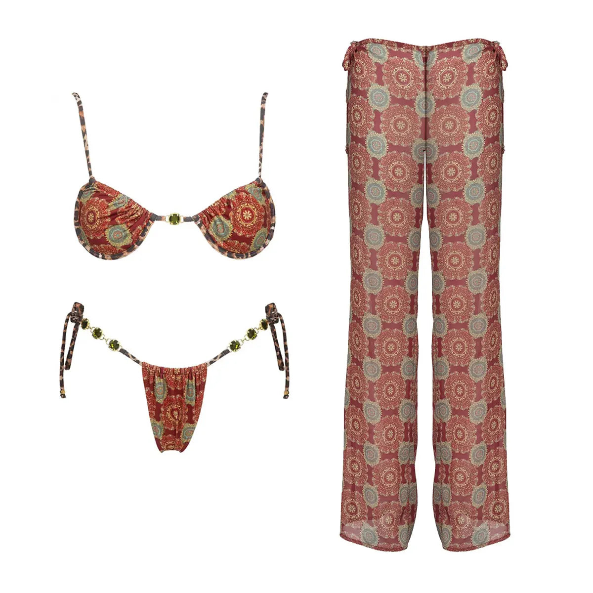 2025 New High Quality Elegant One Piece Swimsuit And Skirt Print Deep-V Lace-up Women Bikini Set Swimwear Party Bathing Suit