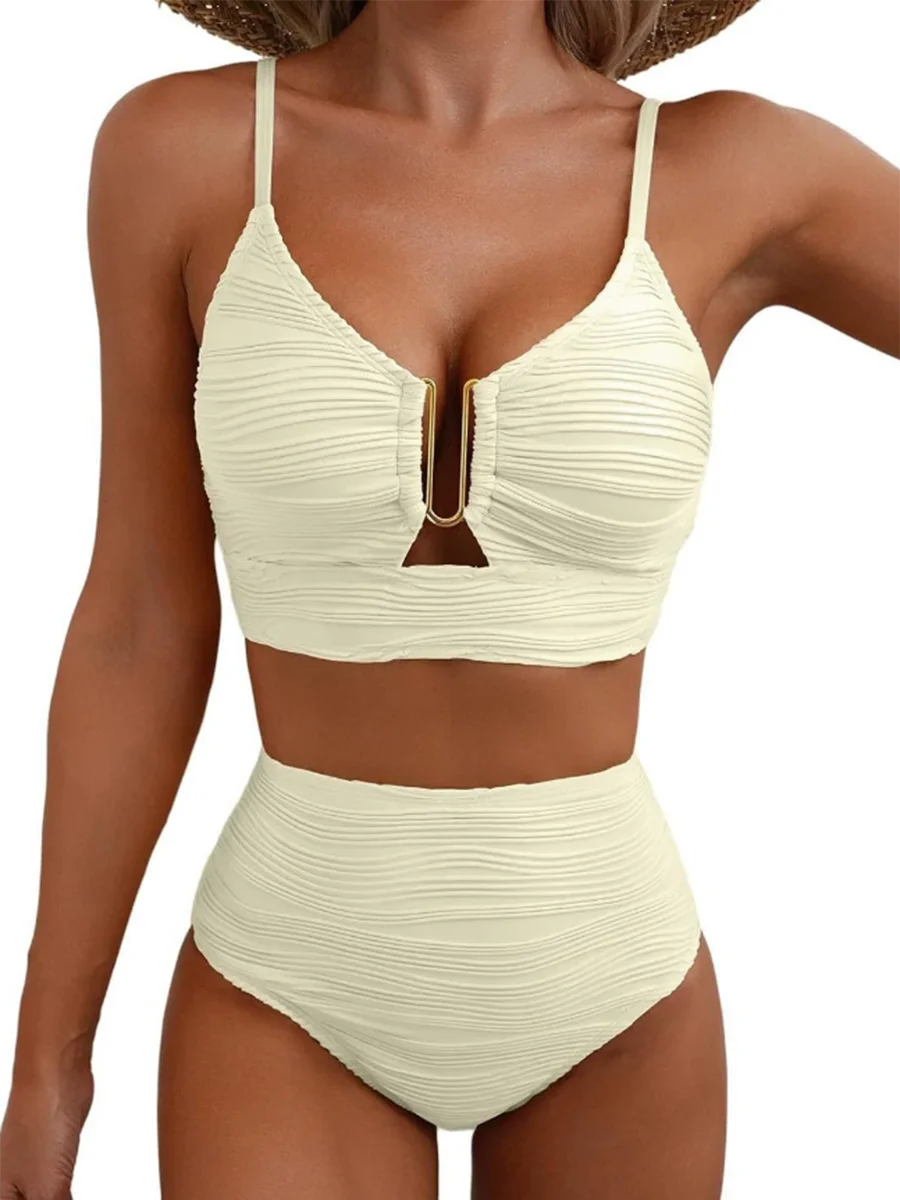 U-wire Bikinis 2025 Women High Waist Swimwear Solid Swimsuit Female Beachwear Summer Bathers Bathing Swimming Swim Suit XXL