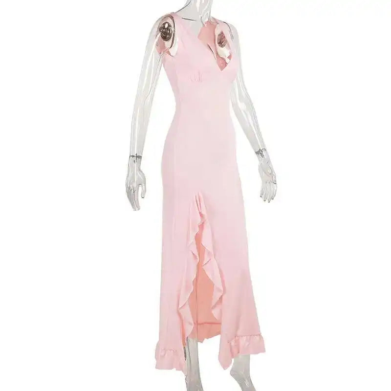 Avrilyaan Ruffle High Split Sexy Dress Women 2024 Robes Elegant Evening Summer Dress Backless Party Long Midi Dress Vestidos