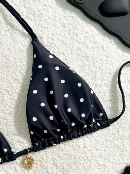 Sexy Bikini Set Black White Polka Dot 2 Piece Swimsuit for Women American Style Beach Bikini
