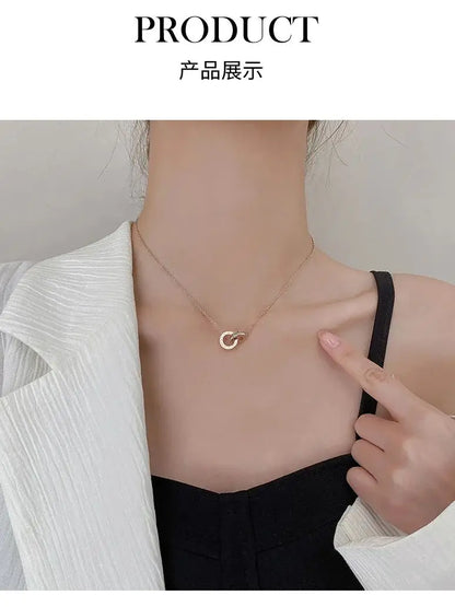 L91 new titanium steel rose gold square diamond Roman numeral double-buckle short necklace