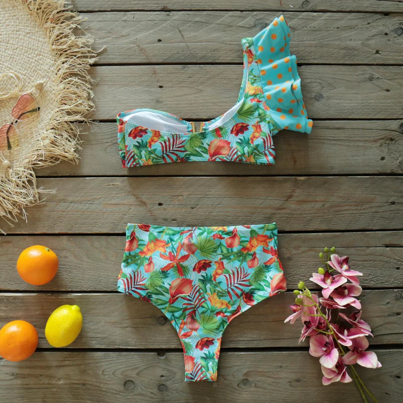 2025 Print Bikini Women Swimwear Push Up Swimsuit High Waist Biquini Halter Backless Bathing Suit Ruffle Beach Wear Summer