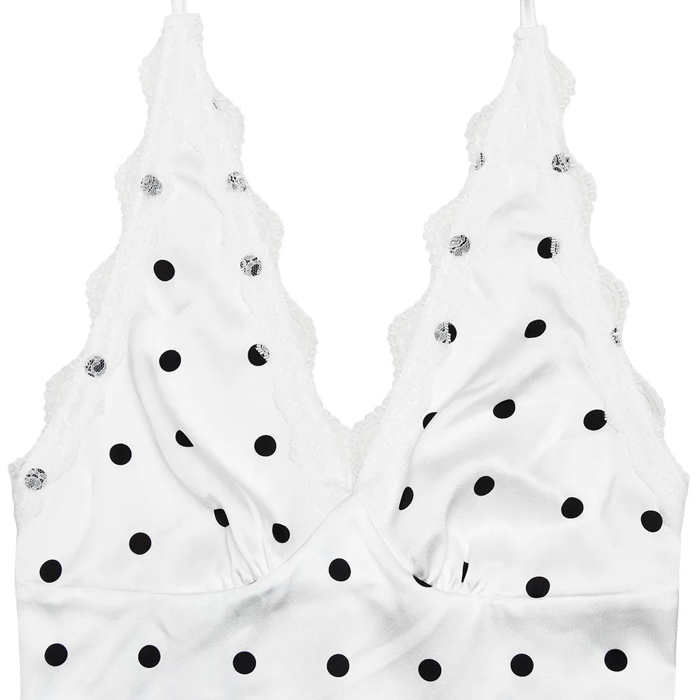 JULISSA MO Deep V-neck Print Polka Dot Halter Women Dress Backless Patchwork Lace Mini Dress Summer Slim Elegant Party Clubwear