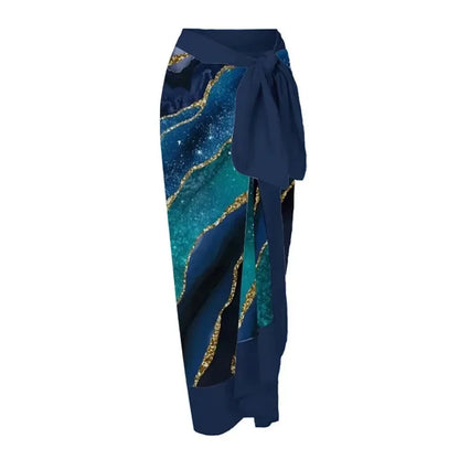 Conservative Bikini One-Piece Swimsuit with Beach Skirt Shantung Wrap for Hot Springs Women's Fashion Swimming Costume