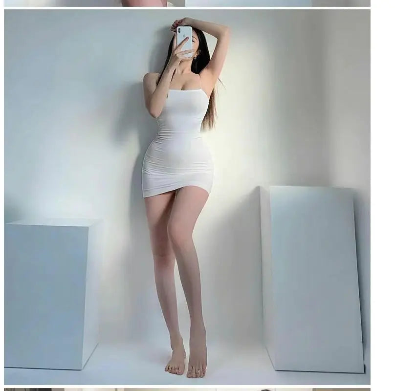 Elegant Solid Sling Sleeveless Type A Sheath Mini Short Dresses Summer New Sexy Slim Slimming Arm Covering Dresses