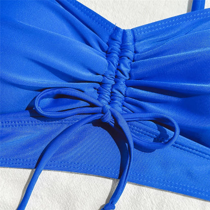 Wrinkled Knotted Shorts High Waist Bikini Female Swimsuit Women Swimwear Two-pieces Bikini set Bather Bathing Suit Swim V6197