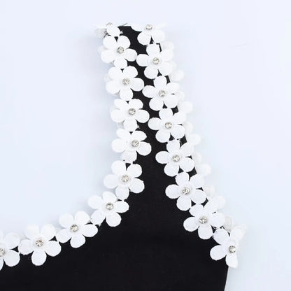 HH Female Summer Sexy Slim Dress 2 Color Solid Square Collar Sleeveless Backless Flower Decoration Women's Fashion Dresses