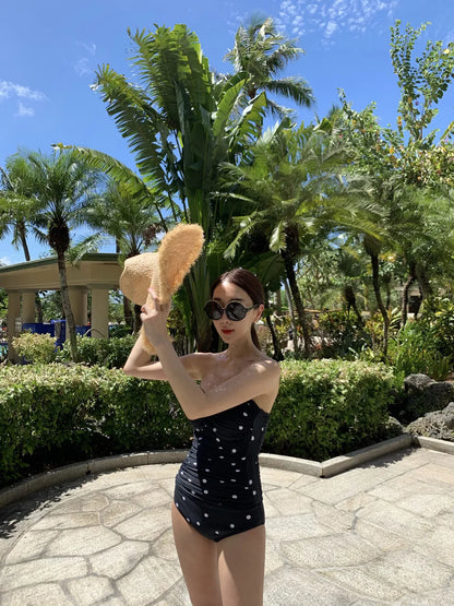 2024 Women One Piece Swimsuit Korean Red Beach Wear Tummy Control Bathing Suit Female Backless Monokini Padded Swimming Pool