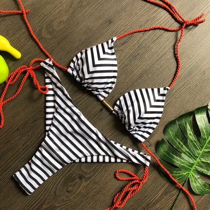 RUOTONGSEPT 2022 Striped Bikini Set Knotted Swimsuit Women Biquinis Beach Sexy Thong Swimwear Bandage Brazilian Mirco Bikinis