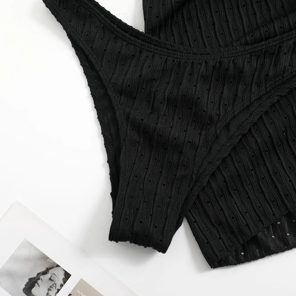 2025 Summer Halter Bikini 3 Pieces Women Special Material Sexy Thong Swimwear With Sarong Skirt White/Black/Pink/Green Beachwear