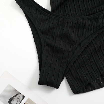 2025 Summer Halter Bikini 3 Pieces Women Special Material Sexy Thong Swimwear With Sarong Skirt White/Black/Pink/Green Beachwear