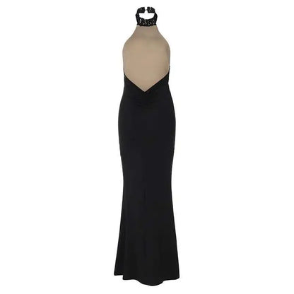 Mozision Lace Halter Backless Sexy Maxi Dress For Women Black Off-shoulder Strapless Sleeveless Bodycon Club Party Long Dress