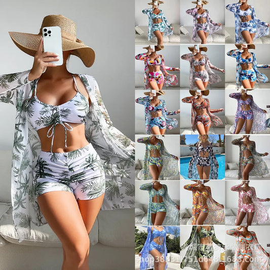 Mingyi New Multi-Color Mesh Cover up Sexy Leg Lengthening Swimsuit Top Bottoms Three-Piece Set Women's Swimwear