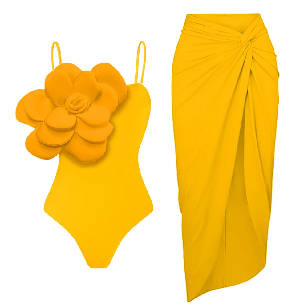 2025 3D Flower Bikini Set With Cover Up Luxury Swimsuit Women Sexy Floral Swimwear High Waist Monokini Desire Bodysuit Swim Suit