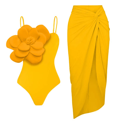 2025 3D Flower Bikini Set With Cover Up Luxury Swimsuit Women Sexy Floral Swimwear High Waist Monokini Desire Bodysuit Swim Suit