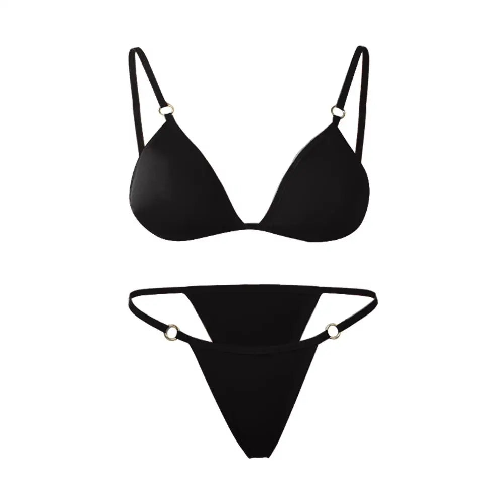 Beach Low Waist Sexy Solid Color Sling Backless Two Piece Split Swimwear Swimsuit Bikini Set