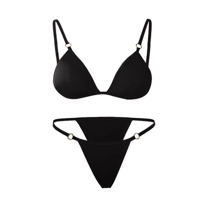 Beach Low Waist Sexy Solid Color Sling Backless Two Piece Split Swimwear Swimsuit Bikini Set