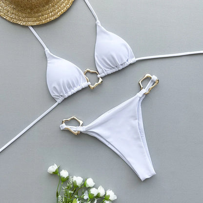 New Sexy Bikini Solid Color Lace-up Split Two-piece Swimsuit for Women